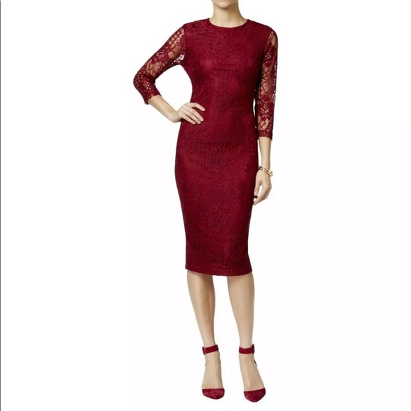 Jessica Simpson Dresses & Skirts - Jessica Simpson red lace midi sheath dress